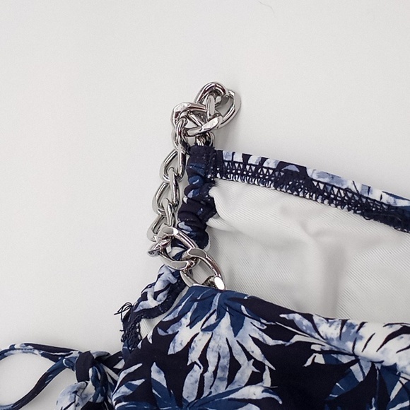 MICHAEL Michael Kors Blouson High Neck Tankini Swim Top Blue‎ Palm Mix L - Picture 4 of 12